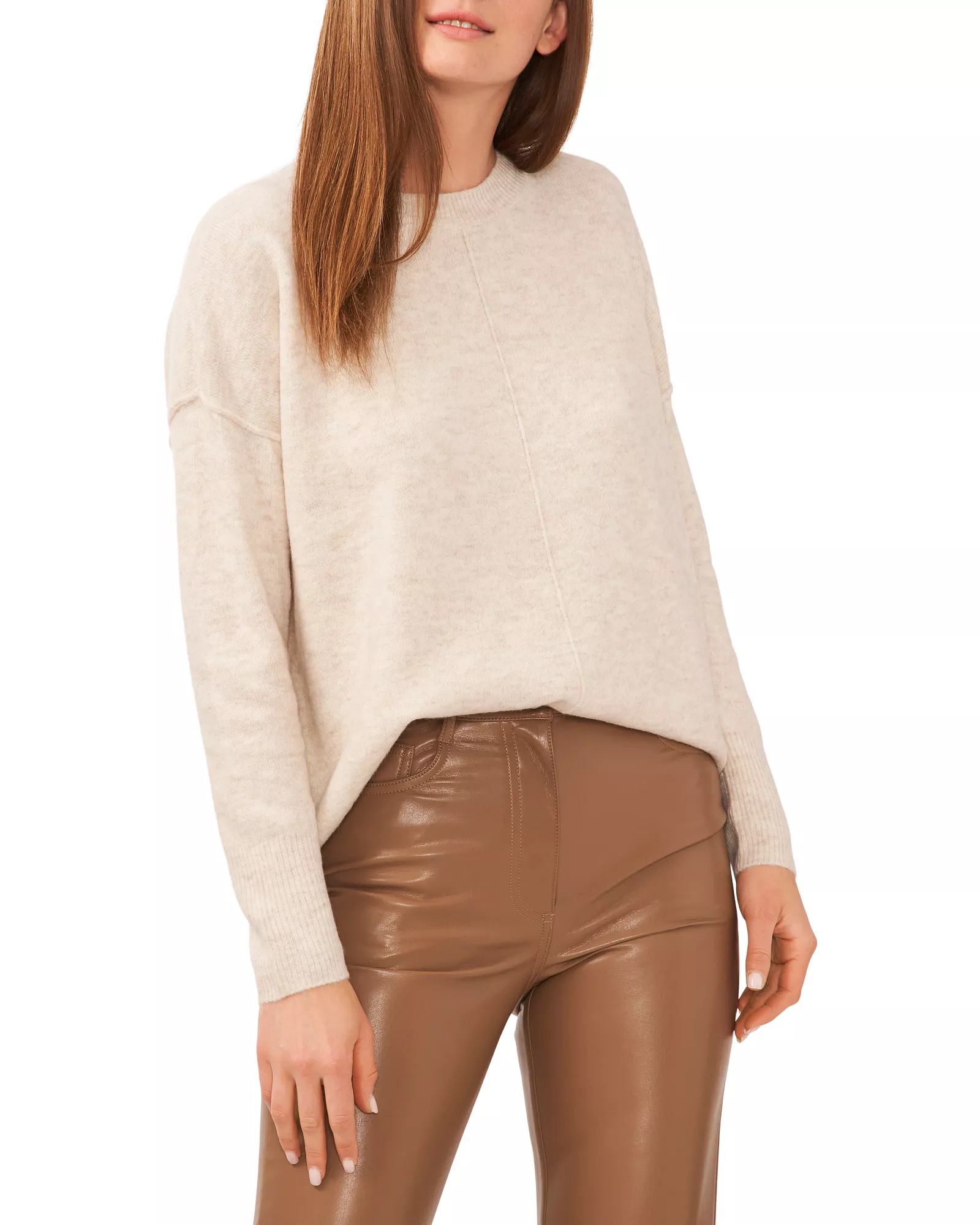 Vince Camuto Crew Neck Long Sleeve Extended Shoulder Seamed Cozy