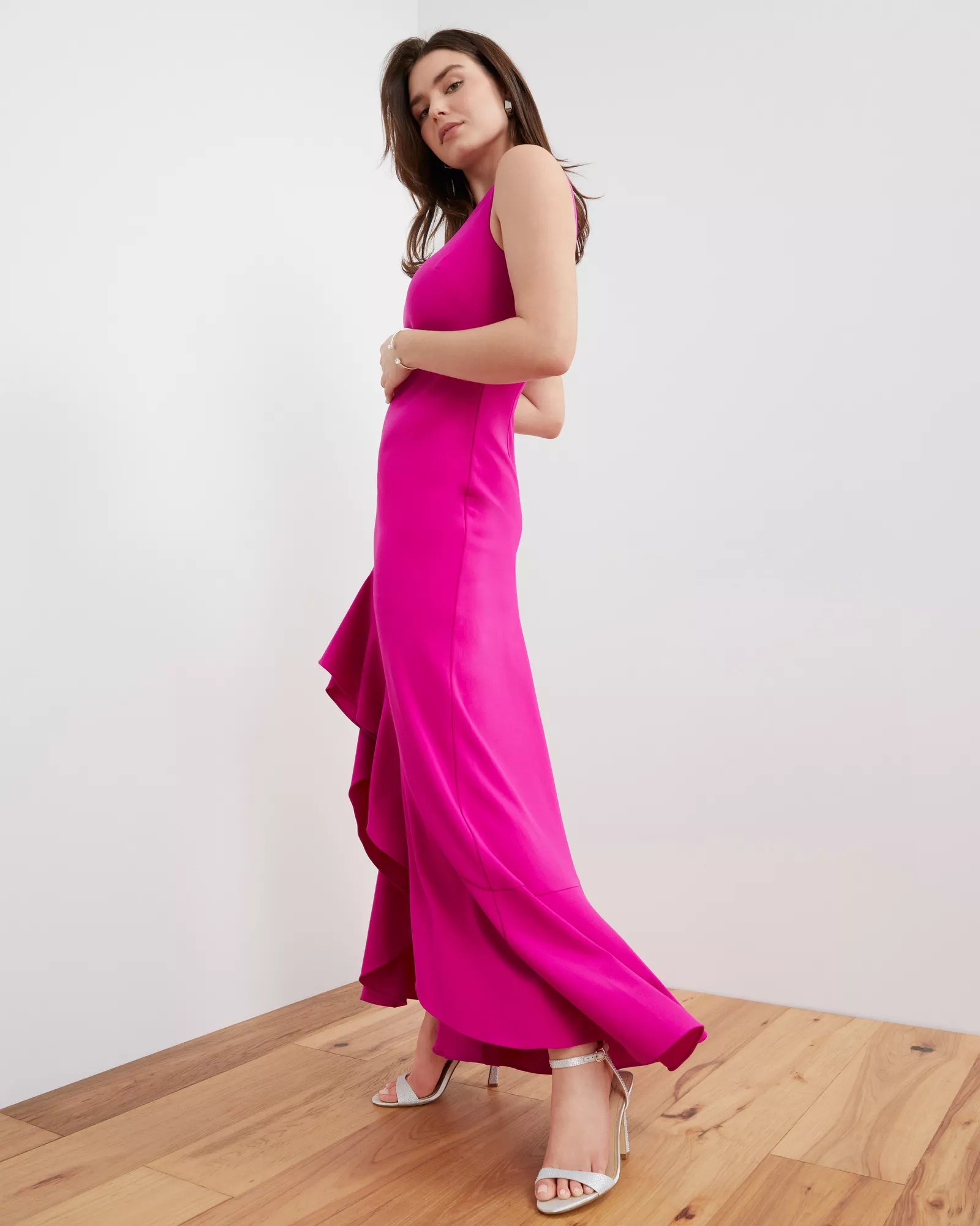 Women's Vince Camuto Asymmetrical Ruffle Hem Gown Size 4 Fuchsia