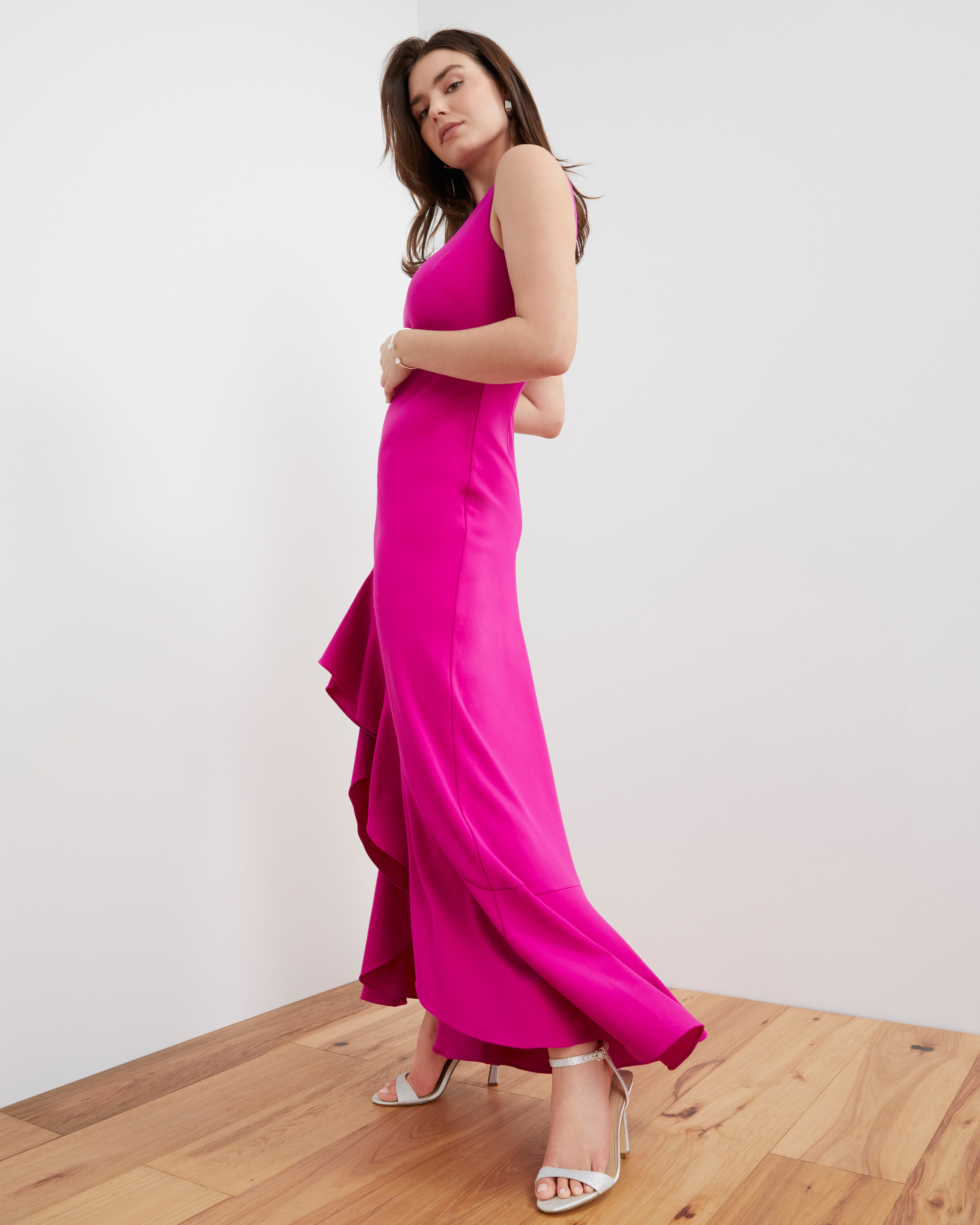 Women's Vince Camuto Asymmetrical Ruffle Hem Gown Size 12 Fuchsia