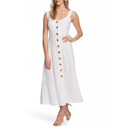 Women's Vince Camuto Button Front Midi Dress | Size Large | Ultra White