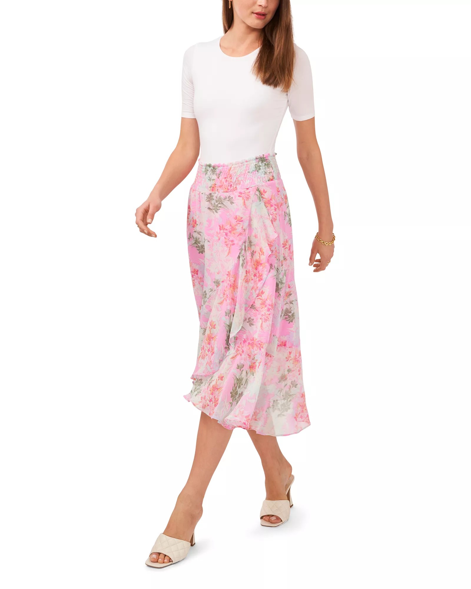 Vince Camuto Floral-print Faux-wrap Midi Skirt