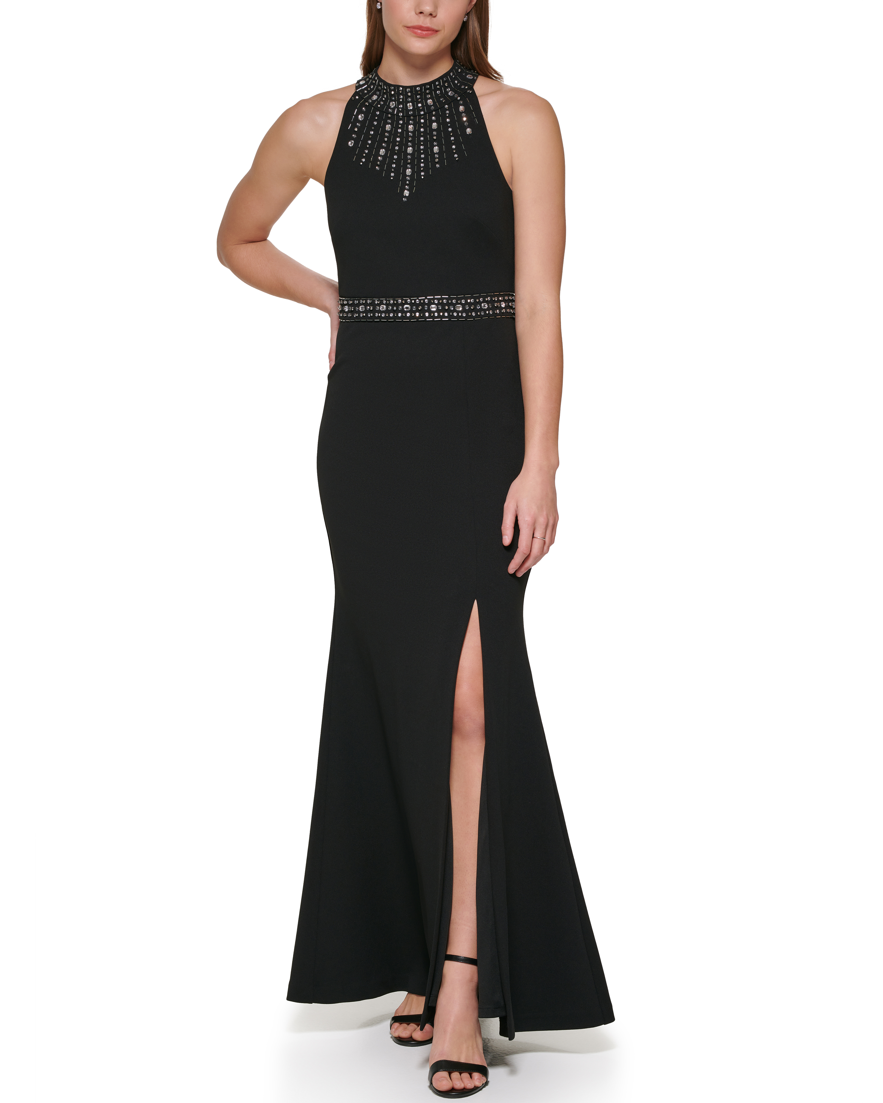 Women's Vince Camuto Embellished Halter Neck Gown Size 2 Black