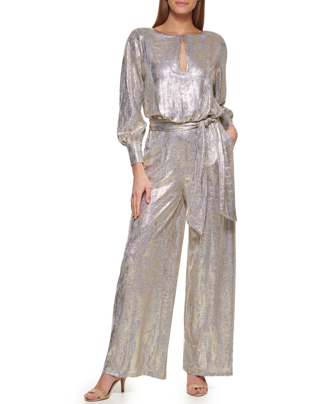 Vince Camuto Belted Metallic Jumpsuit