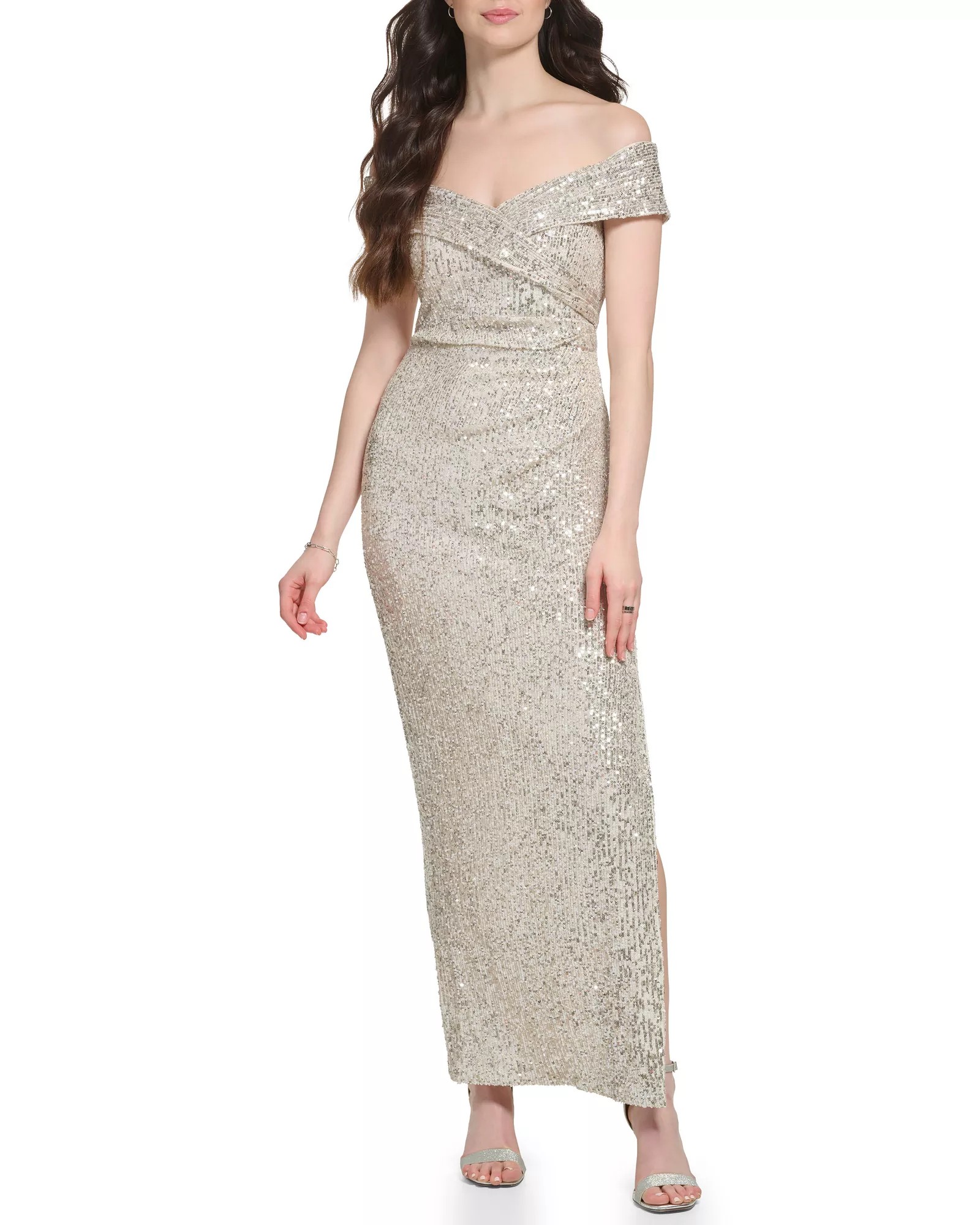 Vince Camuto Sequined Off-the-shoulder Gown
