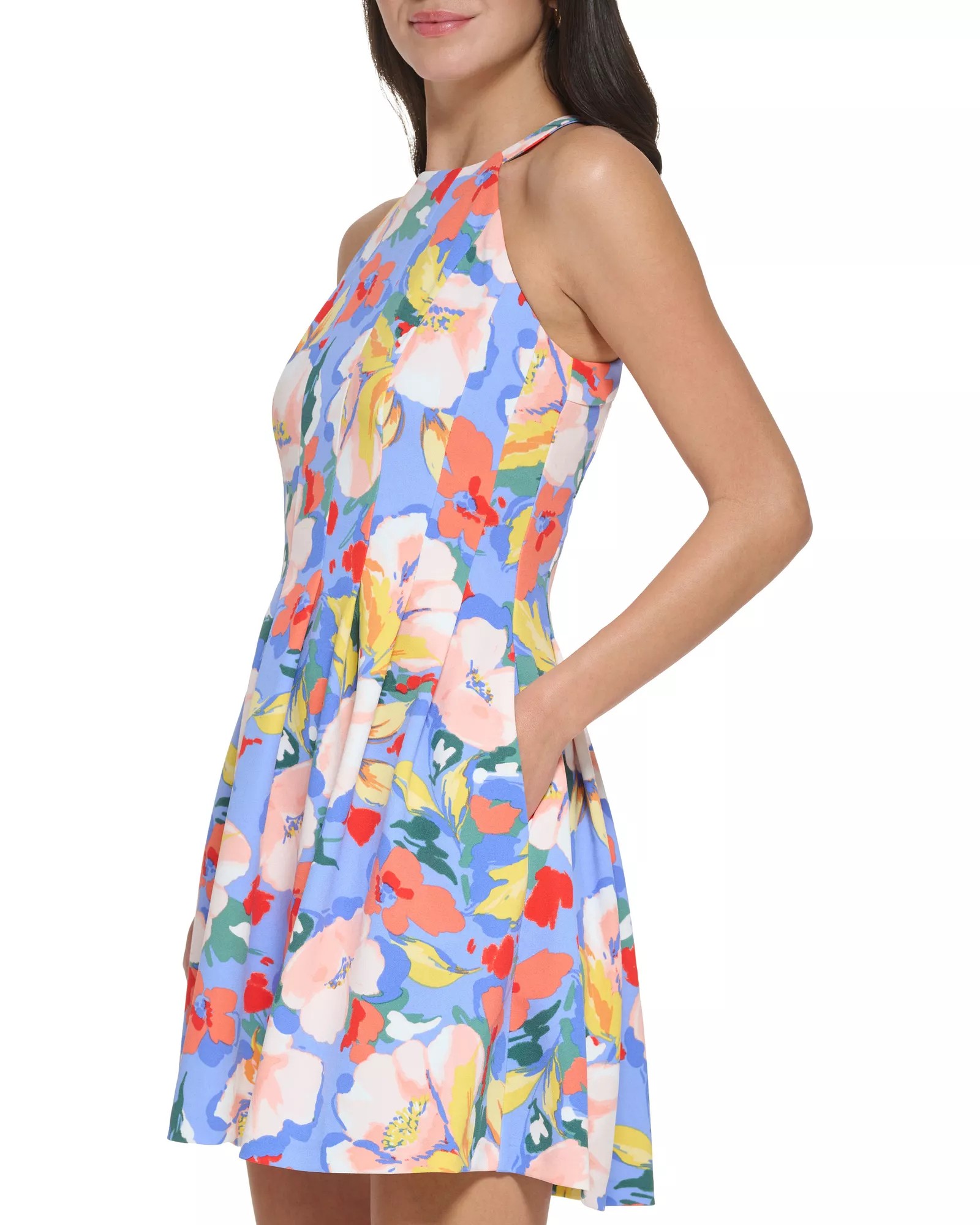 Vince Camuto Floral-print Pleated Fit-and-Flare Dress
