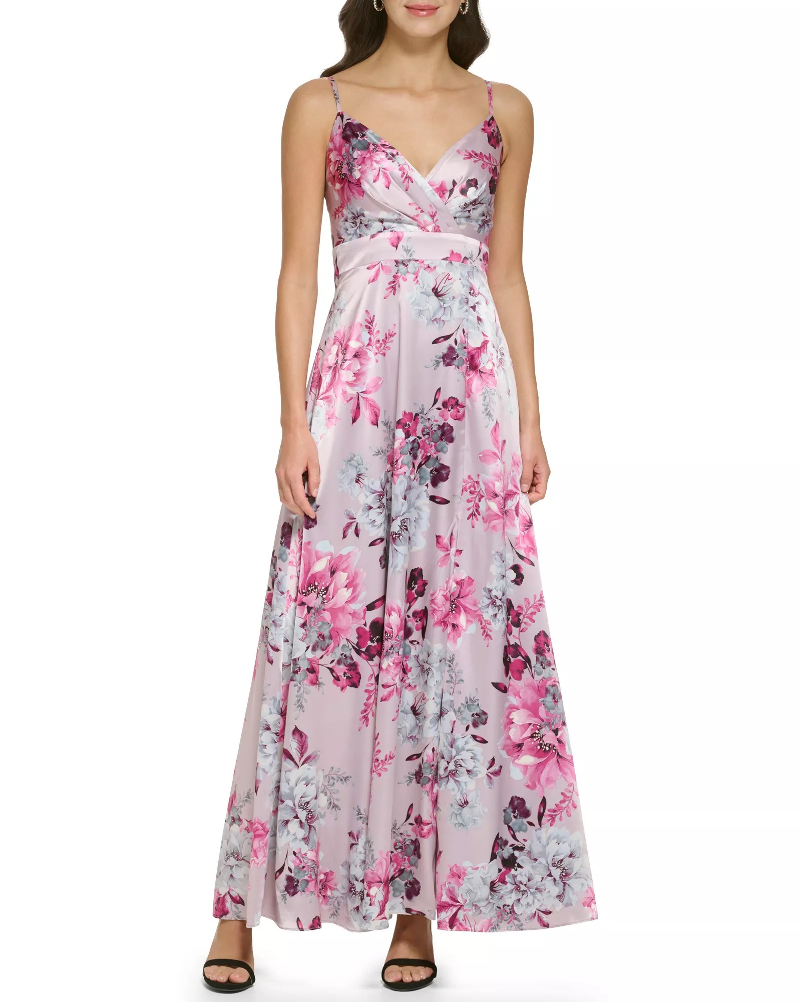 Women's Vince Camuto Floral Print Satin Gown Size 6 Fuchsia