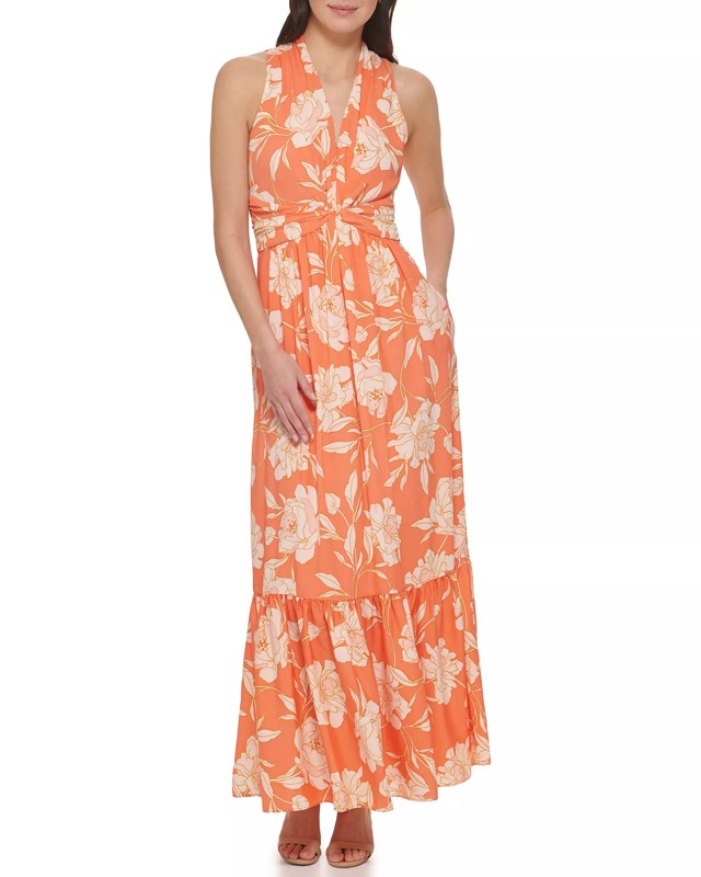 Vince Camuto Floral-print Twist-front Maxi Dress
