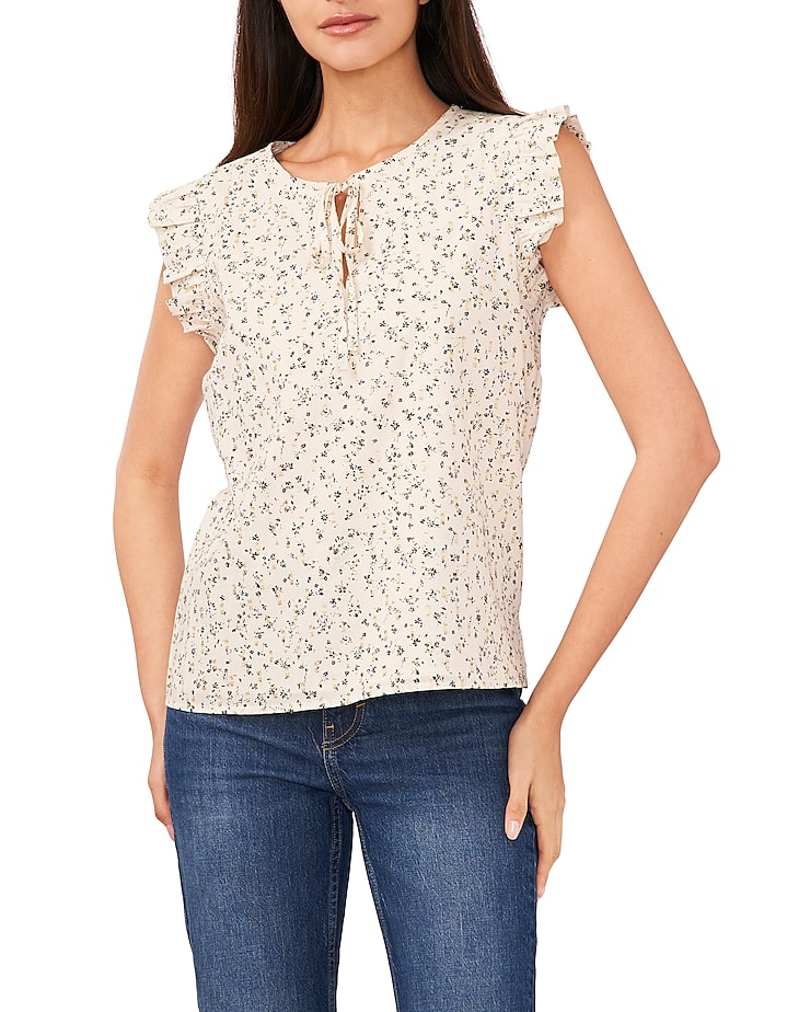 Vince Camuto Floral-print Ruffled-cap-sleeve Blouse