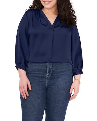 Vince Camuto V-neck Inverted-Pleat Top (Plus Size)