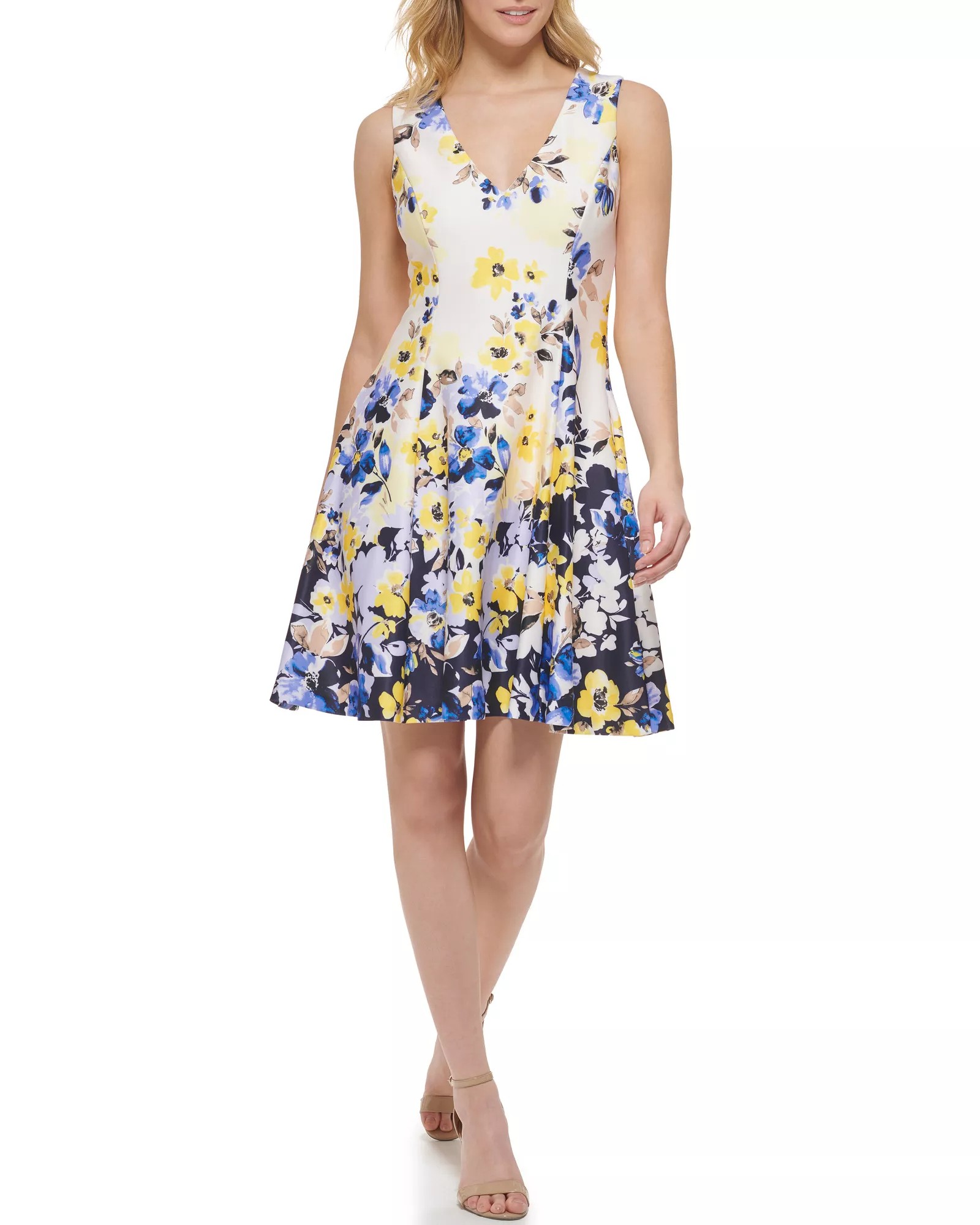 Vince Camuto Floral-print Seamed Scuba Dress in Pink