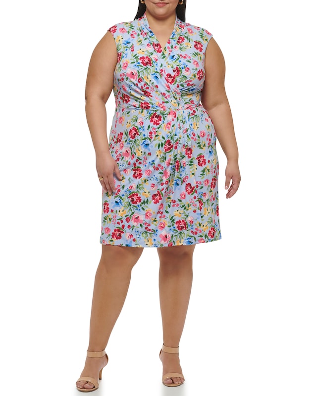 Vince Camuto Floral-print Faux-wrap Dress (Plus Size)