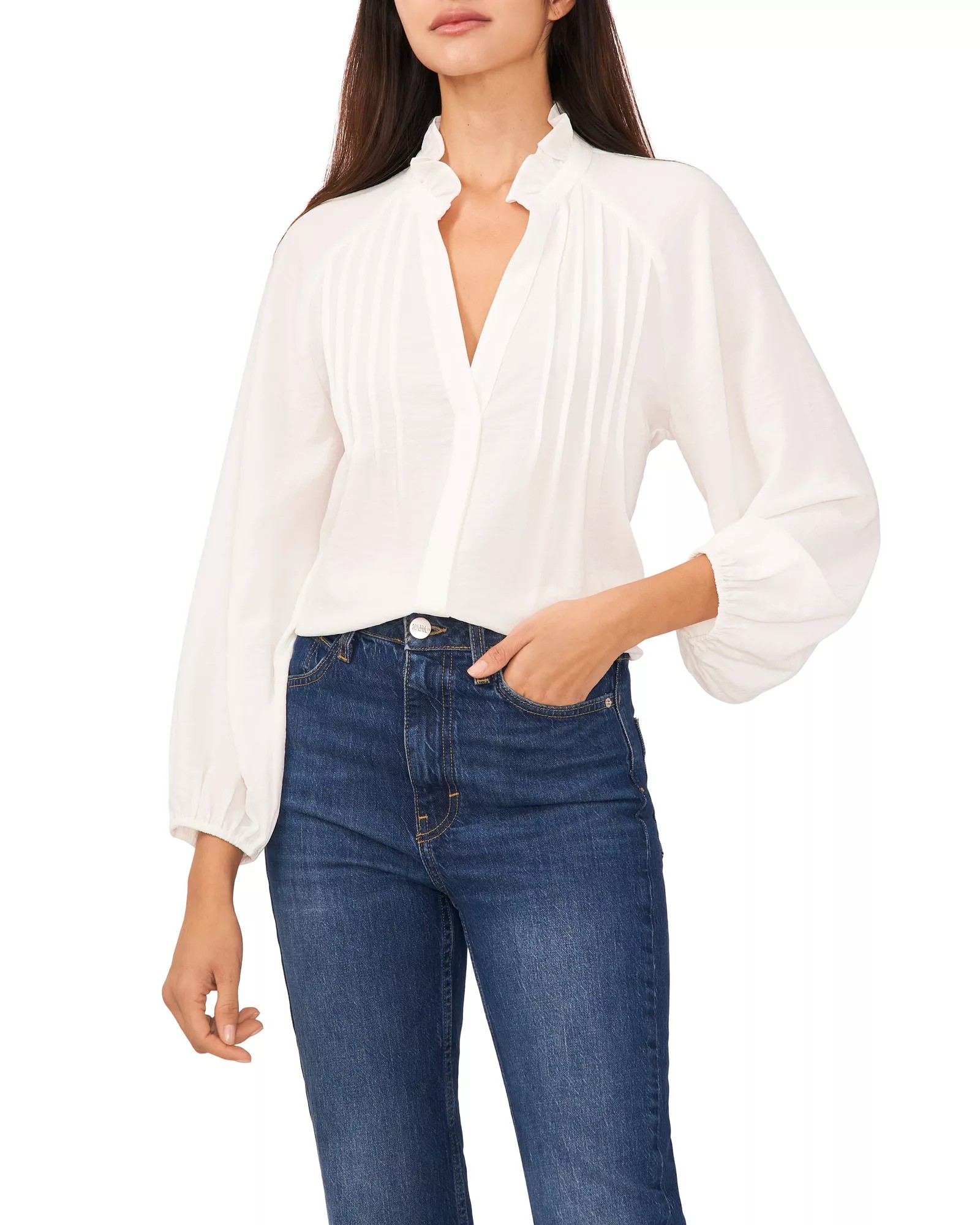 Vince Camuto Pintuck-pleated V-neck Top