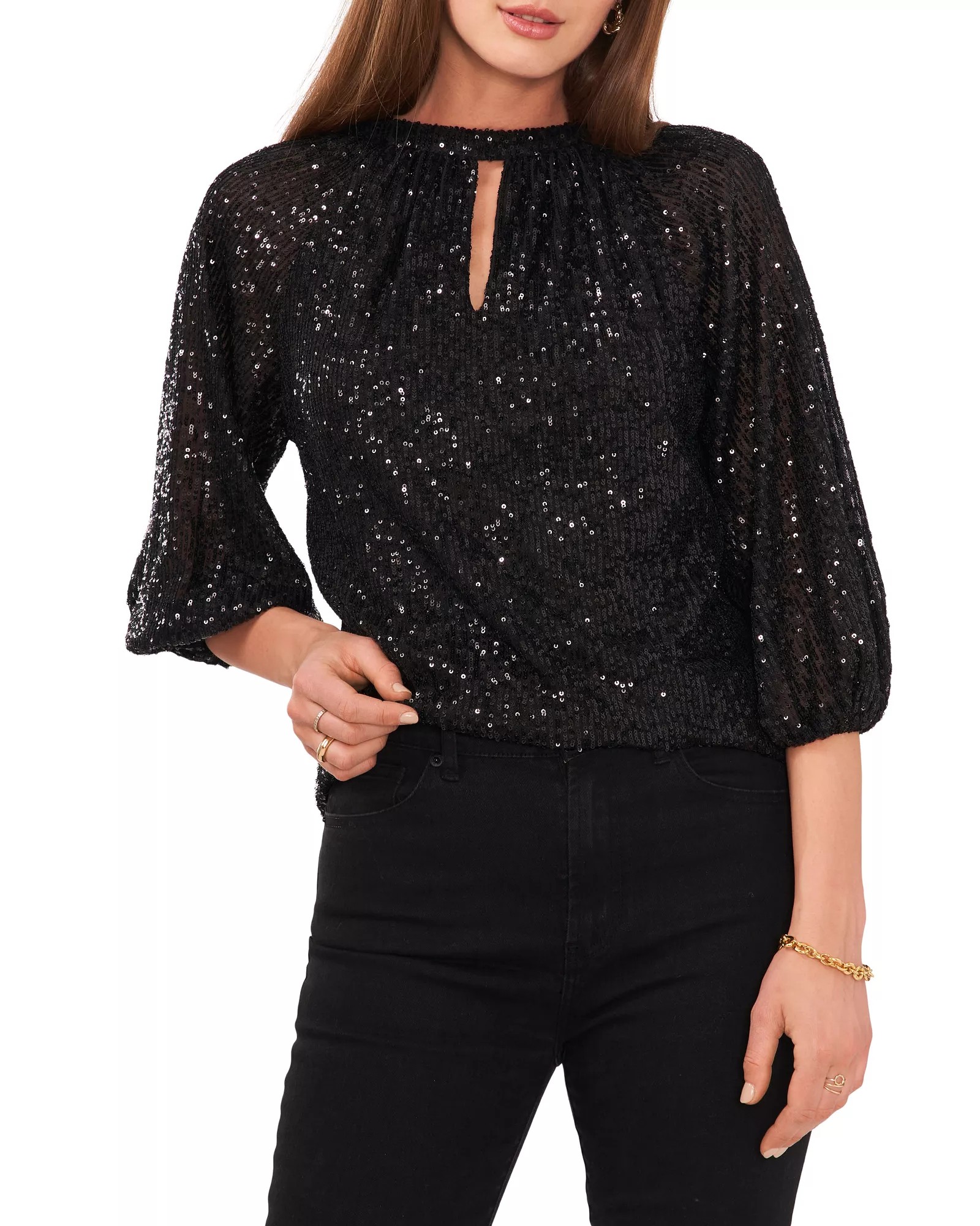 Vince Camuto Sequined Keyhole Top