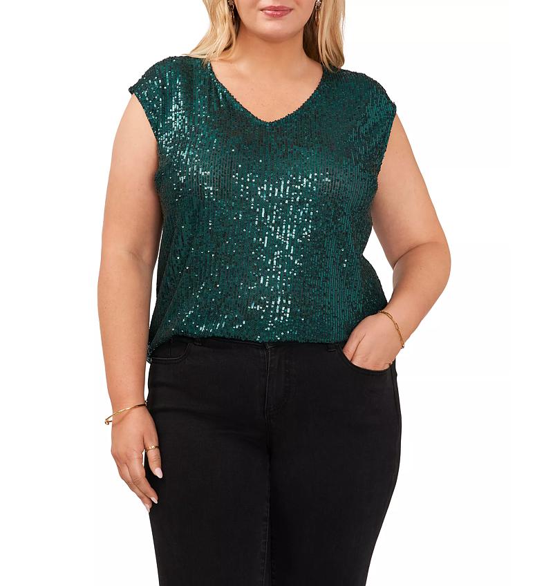 Vince Camuto Sequined V-neck Top (Plus Size)
