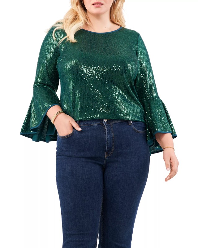 Vince Camuto Metallic Bell-Sleeve Top (Plus Size)