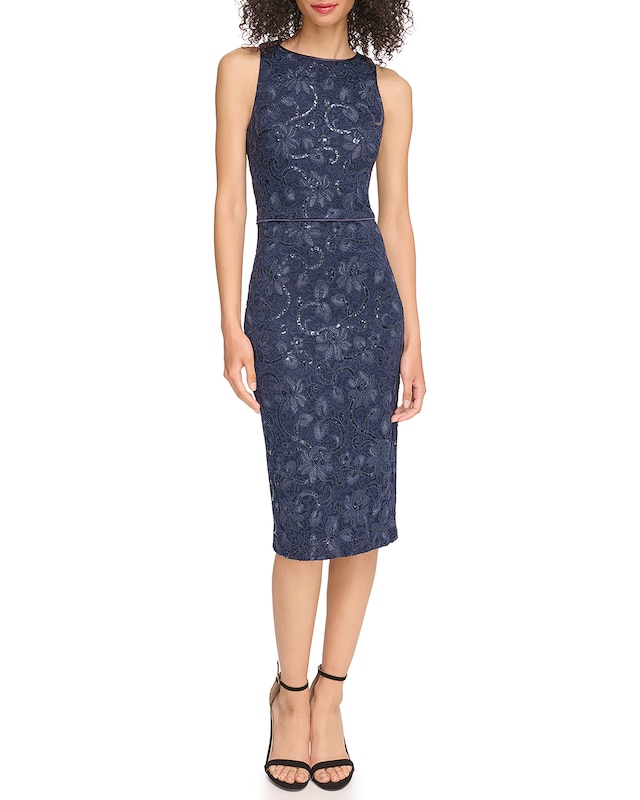 Vince Camuto Sequined Lace Midi Dress