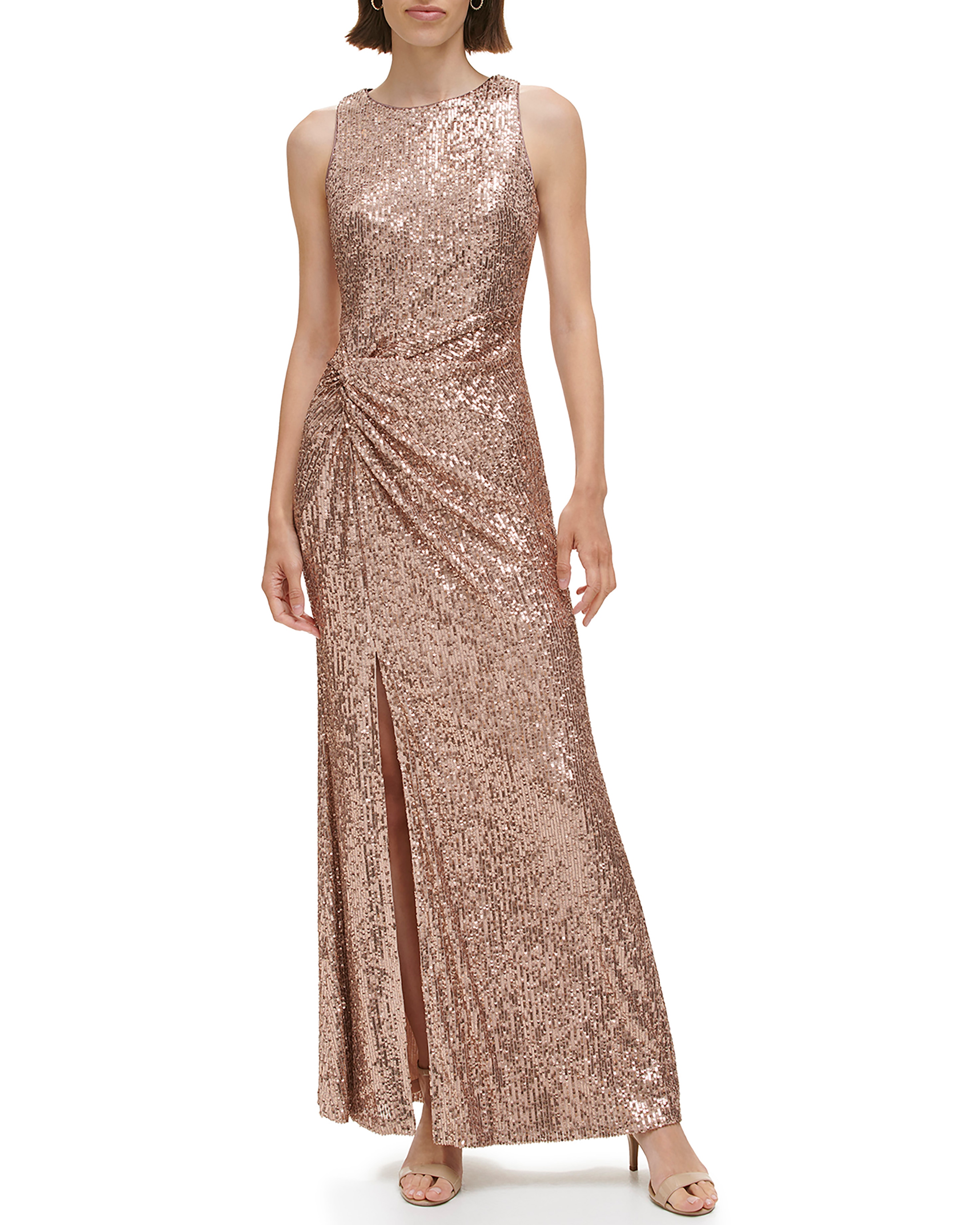Women's Vince Camuto Sequined Side Twist Gown Size 12 Latte