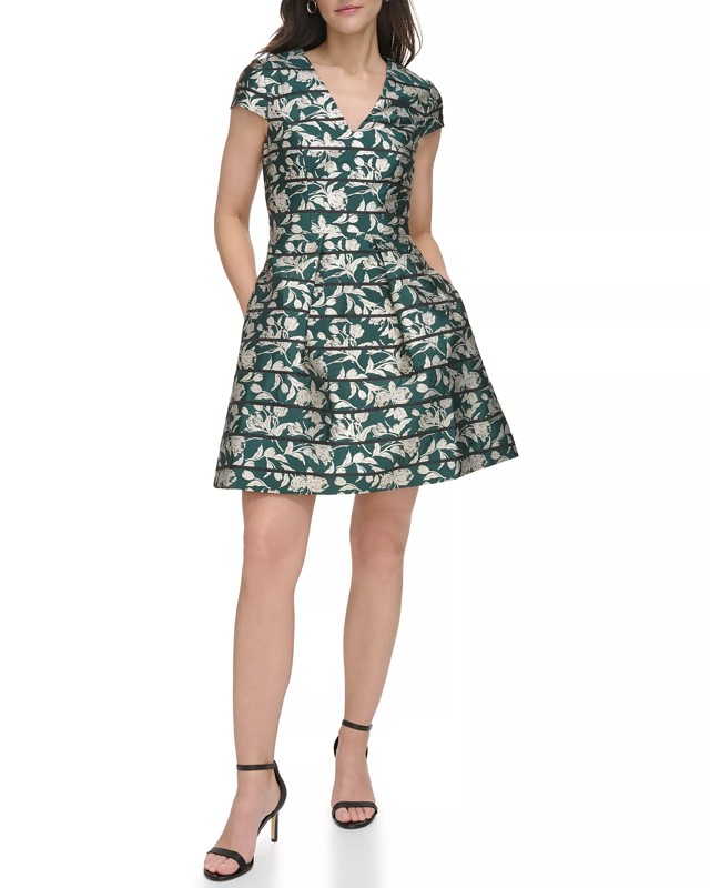 Vince Camuto Floral Jacquard Fit-and-Flare Dress