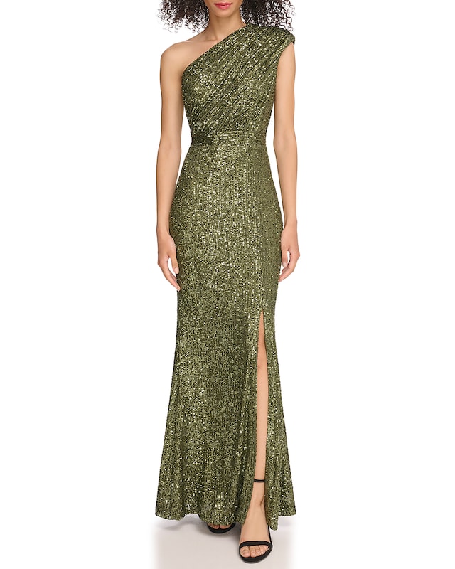 Vince Camuto Sequined Ruched One-shoulder Gown