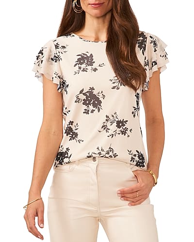 Vince Camuto Floral-Print Ruffle-Sleeve Blouse