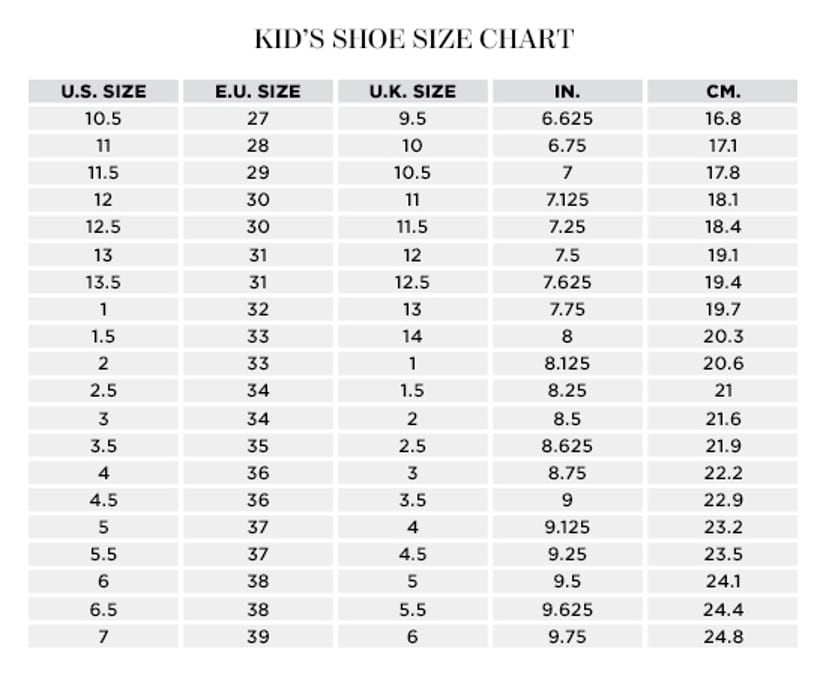 Mini Shoes Size Chart